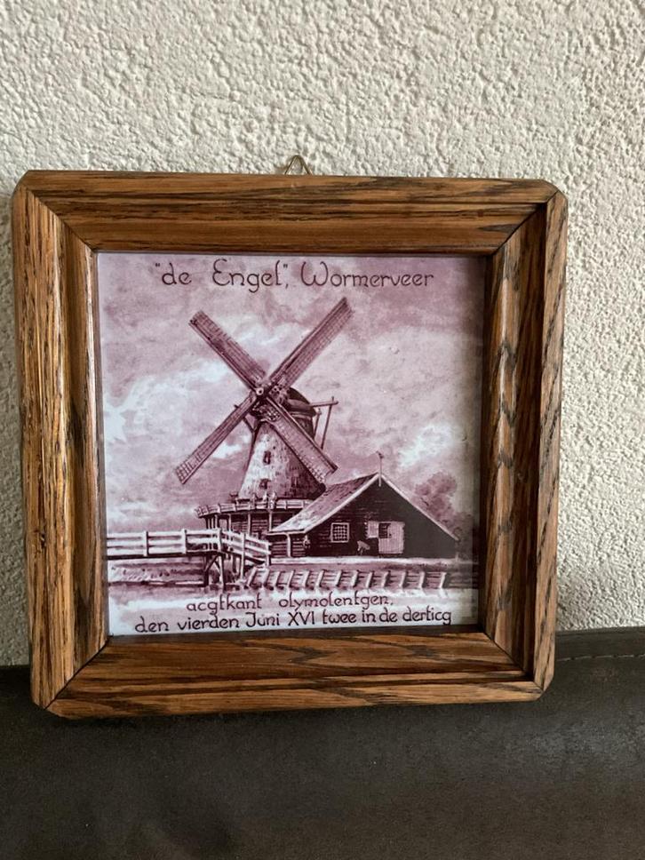 Westraven tegel in houten lijst molen De Engel, Antiek en Kunst, Antiek | Wandborden en Tegels, Ophalen of Verzenden