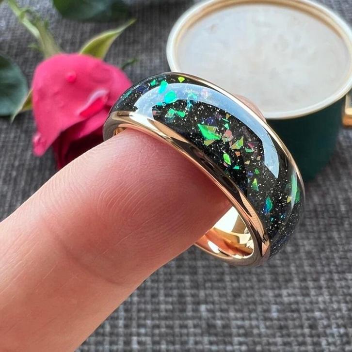 Trouwringen wolfraam - Alec - Ingelegd met kleurrijk opaal, Sieraden, Tassen en Uiterlijk, Ringen, Nieuw, Dame of Heer, 19 tot 20