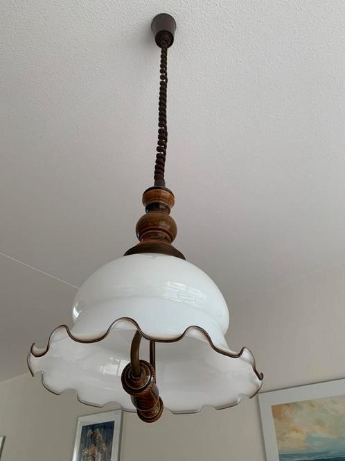Hanglamp voor boven eettafel, Huis en Inrichting, Lampen | Hanglampen, Zo goed als nieuw, 75 cm of meer, Glas, Hout, Metaal, Overige materialen
