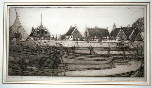 WOJ Nieuwenkamp ets 'DE WERF IN VOLENDAM 1916', Antiek en Kunst, Kunst | Etsen en Gravures, Ophalen of Verzenden