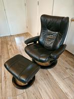 Zwarte leren relax fauteuil, stressless, ligstoel, Huis en Inrichting, Ophalen, Gebruikt, 50 tot 75 cm, Leer