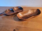 vintage 2 houten bakjes snacks zoutjes pinda blad, Overige materialen, Ophalen of Verzenden, Effen, Schaal of Schalen