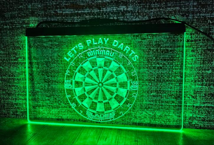 LET'S PLAY DARTS 3D ledverlichting lamp lichtbak, Verzamelen, Merken en Reclamevoorwerpen, Nieuw, Lichtbak of (neon) lamp, Ophalen of Verzenden