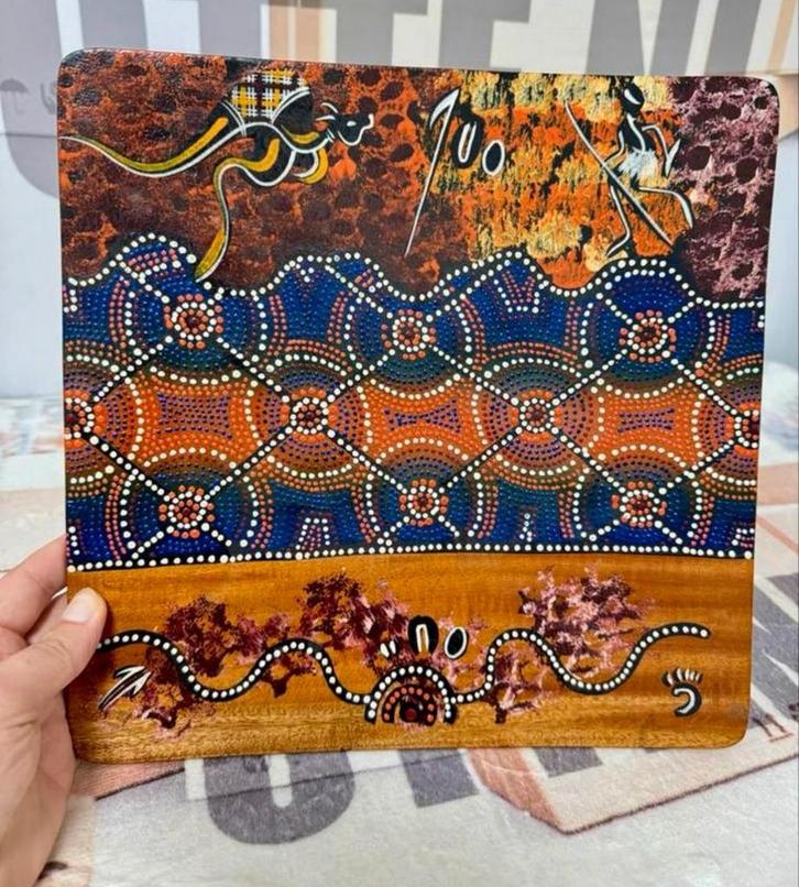 Antiek Valdo Australia Aboriginal houten bord + handtekening, Antiek en Kunst, Kunst | Niet-Westerse kunst, Ophalen of Verzenden
