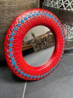 Marokkaanse ronde lederen spiegel handbeschilderd oosters, Huis en Inrichting, Woonaccessoires | Spiegels, Minder dan 50 cm, Gebruikt