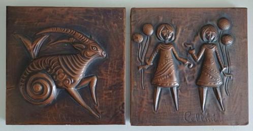 2 Antieke amsterdamse school latoen voorstellingen, Huis en Inrichting, Woonaccessoires | Wanddecoraties, Gebruikt, Ophalen of Verzenden