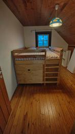 Zelfbouw bed 140x200 met ladekasten en uitschuiftafel, Huis en Inrichting, Slaapkamer | Bedden, Ophalen, Gebruikt, Bruin, Zelfbouw