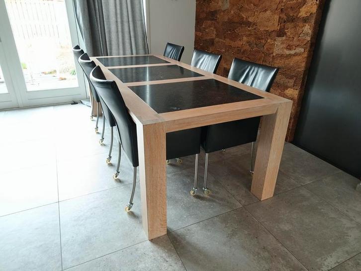 Tafel met 6 stoelen, Belgisch hardsteen, Huis en Inrichting, Stoelen, Ophalen