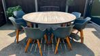 Stoere ronde teak tuintafel 180cm van Rough, Ophalen, Gebruikt, Rond, Teakhout