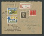 Zomerzegels op aangetekende brief Weesp – Spoleto 1950, Postzegels en Munten, Brieven en Enveloppen | Nederland, Ophalen of Verzenden