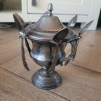 Antiek (verzilverde) suikerpot met 6 lepeltjes, Ophalen of Verzenden