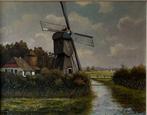Schilderij molen aan het water S. Huising., Antiek en Kunst, Kunst | Schilderijen | Klassiek, Ophalen of Verzenden