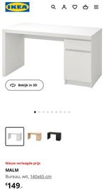 Malm bureau IKEA wit 140x65x75h buro, Ophalen of Verzenden, Zo goed als nieuw