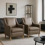 2 stijlvolle & comfortabele lichtbruine lederen fauteuils, Ophalen, Zo goed als nieuw, 75 tot 100 cm, Leer