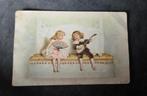 Antieke ansichtkaart - jongen en meisje met mandoline, Verzenden, Voor 1920, Gelopen, Kinderen