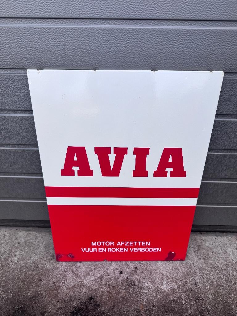 Avia Emaille bord, Verzamelen, Ophalen, Gebruikt, Reclamebord