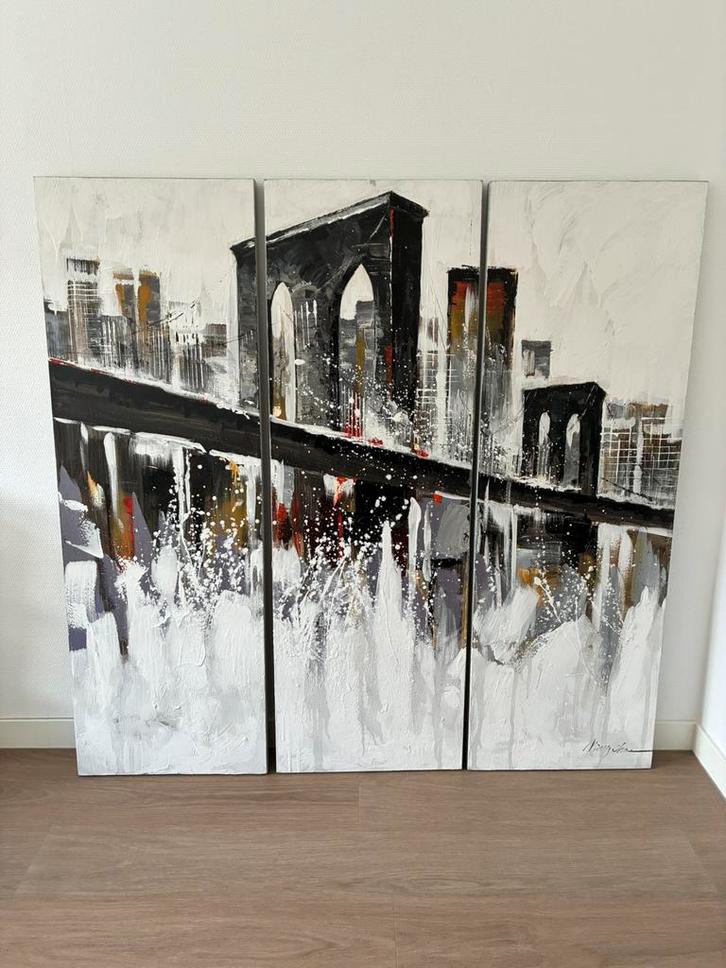 Drieluik schilderij Brooklyn Bridge, Antiek en Kunst, Kunst | Schilderijen | Abstract, Ophalen