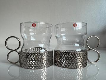 Vintage 2 Iittala Tsaikka Theeglas Houder Timo Sarpaneva 60s beschikbaar voor biedingen