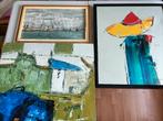 Leuke set 4 schilderijen + 1 wissellijst (zilverkleur), Ophalen, Gebruikt, Schilderij, Minder dan 50 cm
