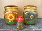 Glazen vintage potten geel bloemen, Ophalen, Zo goed als nieuw, Glas, Pot, Bus of Blik