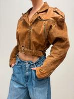 Unieke vintage biker suede leren jacket, Ophalen of Verzenden, Zo goed als nieuw, Bruin