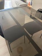 Glazen Eettafel of Toonbank met Metalen Onderstel, Ophalen, Gebruikt, 100 tot 150 cm, Glas