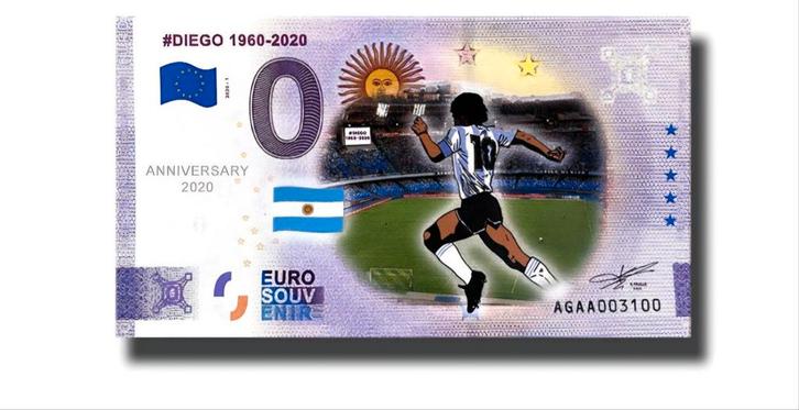 0 Euro Souvenir Bankbiljet - Diego Maradona 1960-2020, Postzegels en Munten, Bankbiljetten | Europa | Eurobiljetten, Los biljet