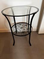 Bijzettafel tafel rond ijzer met glasplaat 62 x 50 cm, Huis en Inrichting, Tafels | Bijzettafels, Ophalen, Minder dan 55 cm, Gebruikt