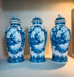 3 dekselvazen potten Delfts blauw Chinese vaas kaststel, Antiek en Kunst, Ophalen