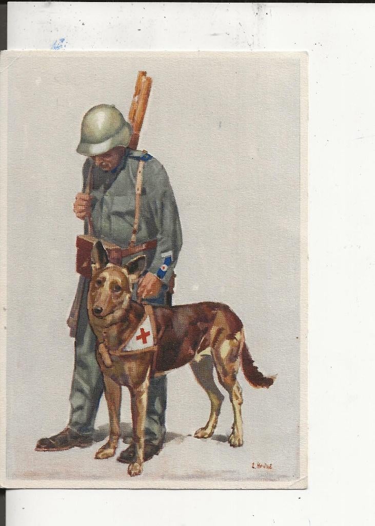 Zwitserland Soldaat met hond Voor het Rode Kruis 1937, Ophalen of Verzenden, 1920 tot 1940, Ongelopen, Overig Europa