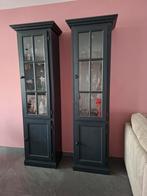 2x Vitrinekasten Donker Hout met LED, Huis en Inrichting, 200 cm of meer, Glas, Landelijk, 25 tot 50 cm