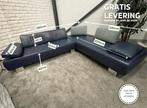 GRATIS LEVERING Montel Lederen Blauw Hoekbank, Huis en Inrichting, Banken | Bankstellen, 150 cm of meer, 250 tot 300 cm, Metaal