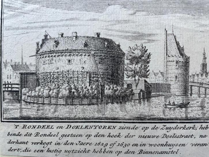1700-1800 Amsterdam Rondeel en doelentoren, Antiek en Kunst, Kunst | Etsen en Gravures, Ophalen of Verzenden