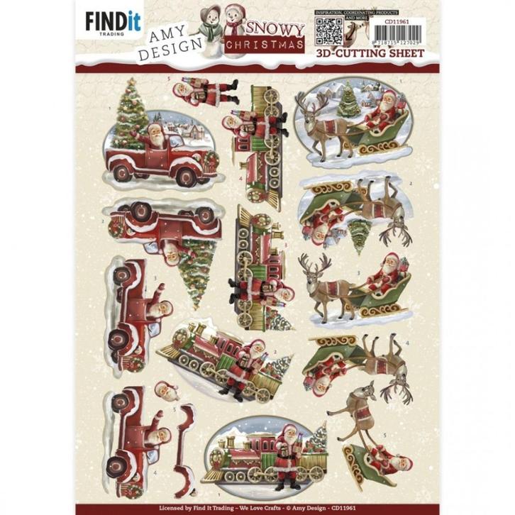 Amy Design CD11961 Snowy Christmas Snowy Train 3D knipvel A4, Hobby en Vrije tijd, Kaarten | Zelf maken, Nieuw, Knipvel, Kerst