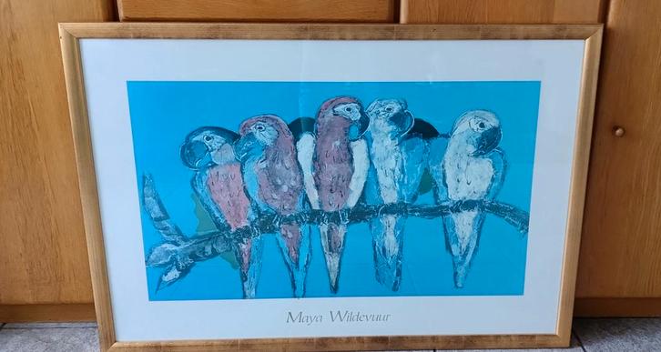 Kleurrijke 'Papegaaien' van Maya Wildevuur (98x67cm), Antiek en Kunst, Kunst | Tekeningen en Foto's, Ophalen of Verzenden