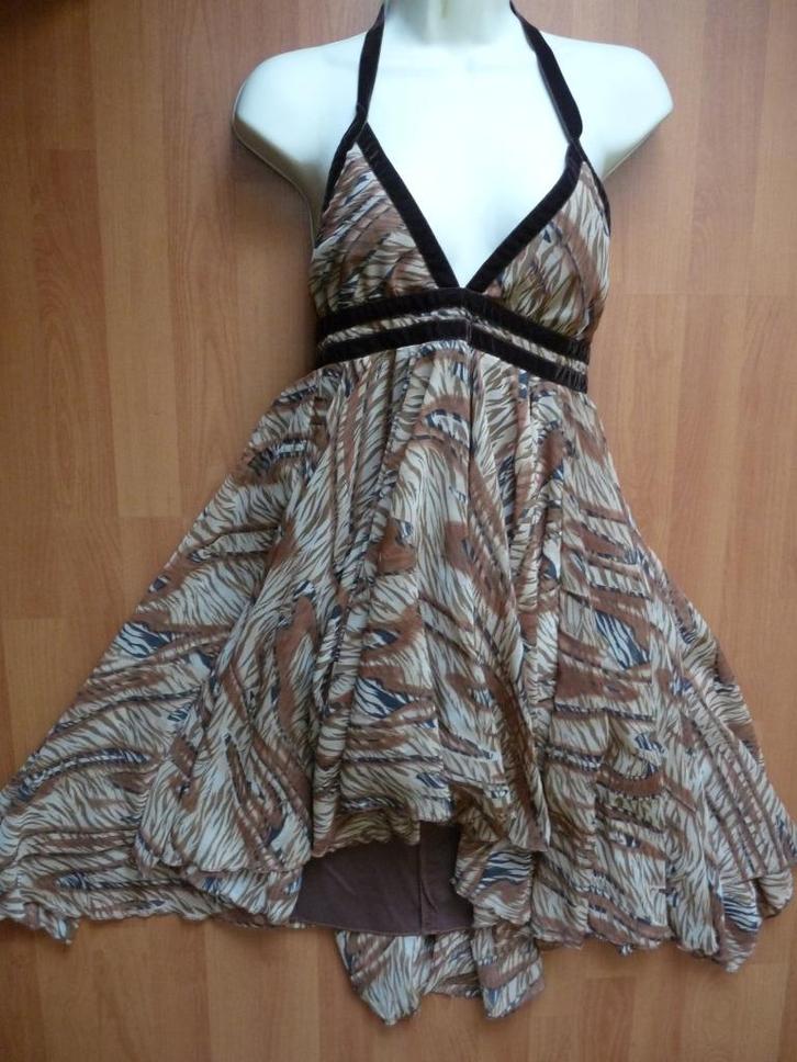 Designer jungle print dress van James Steward maat UK 10, Kleding | Dames, Jurken, Zo goed als nieuw, Maat 36 (S), Bruin, Ophalen of Verzenden