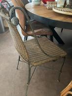 5 eetkamerstoelen riet met metaal, Huis en Inrichting, Stoelen, Vijf, Zes of meer stoelen, Grijs, Vintage, Metaal