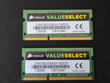 Corsair ValueSelect 8GB DDR3 (SODIMM) @ 1.333MT/s, kit van 2 beschikbaar voor biedingen