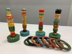 4 oude houten poppen / ringenwerpspel, Antiek en Kunst, Antiek | Speelgoed, Ophalen of Verzenden