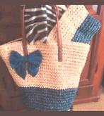Nieuwe blauw beige raffia tas met toilettasje, Verzenden, Nieuw, Blauw, Overige merken