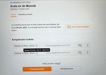 2 Tickets voor Acda en de Munnik in Ziggodome beschikbaar voor biedingen