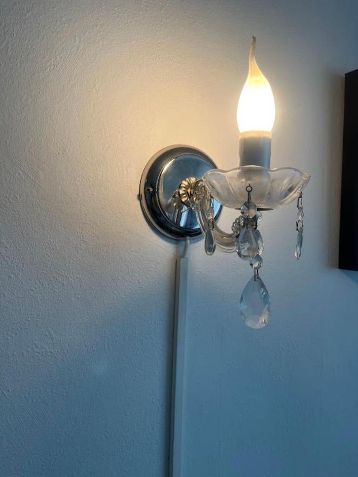 Kroonluchter Wandlampjes 2 stuks, Huis en Inrichting, Lampen | Kroonluchters, Zo goed als nieuw, Glas, Metaal, Ophalen