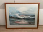 Schilderij zee , prachtige teak houten lijst, G, Cousteau, Ophalen of Verzenden