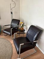 Twee lederen fauteuils, donker bruin, Huis en Inrichting, Fauteuils, Ophalen, Zo goed als nieuw, 50 tot 75 cm, Leer