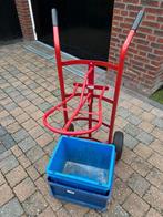 Zadelkar rood/blauw met opbergkrat en zadelsteun, Dieren en Toebehoren, Paarden en Pony's | Overige Paardenspullen, Ophalen, Gebruikt