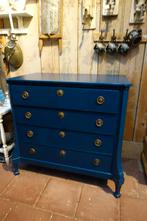 Blauwe ladenkast brocante, Ophalen, Gebruikt, Eikenhout, 50 tot 100 cm