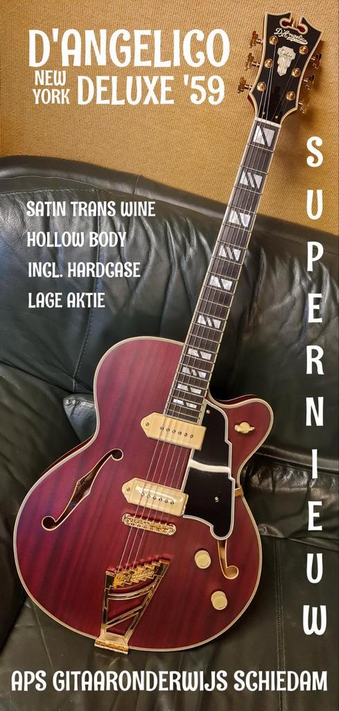D’ANGELICO DELUXE '59 SATIN TRANS WINE INCL.HARDCASE, Muziek en Instrumenten, Snaarinstrumenten | Gitaren | Elektrisch, Nieuw