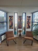 2 cognac fauteuils in microleder., Huis en Inrichting, Fauteuils, Ophalen, Minder dan 75 cm, Zo goed als nieuw, Leer