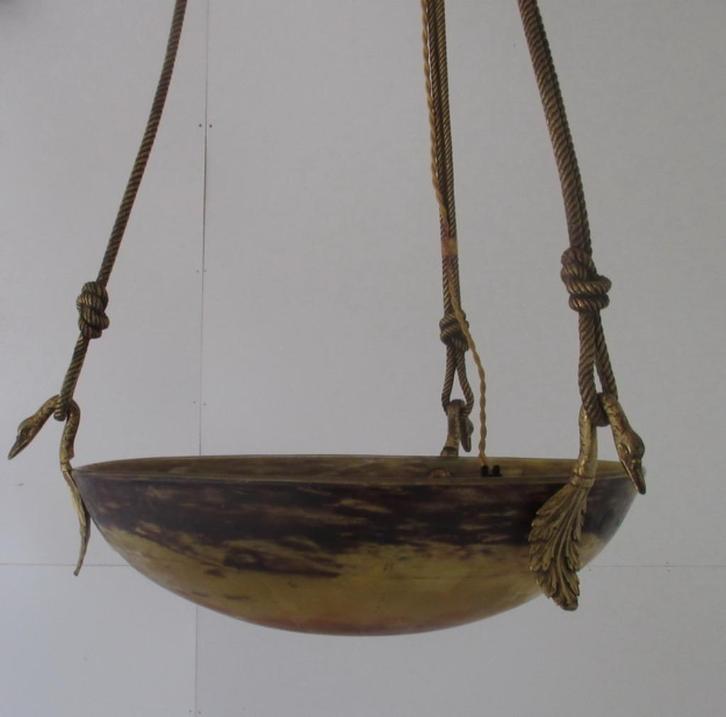 art deco luster lamp Daum Nancy met bronzen zwanen, Antiek en Kunst, Antiek | Lampen, Ophalen