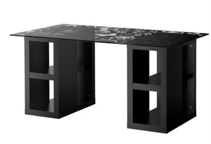 IKEA Vika Glasholm Tafelblad/bureaublad- Zwart Glas Bloemen, Huis en Inrichting, Tafelonderdelen, Zo goed als nieuw, Tafelblad